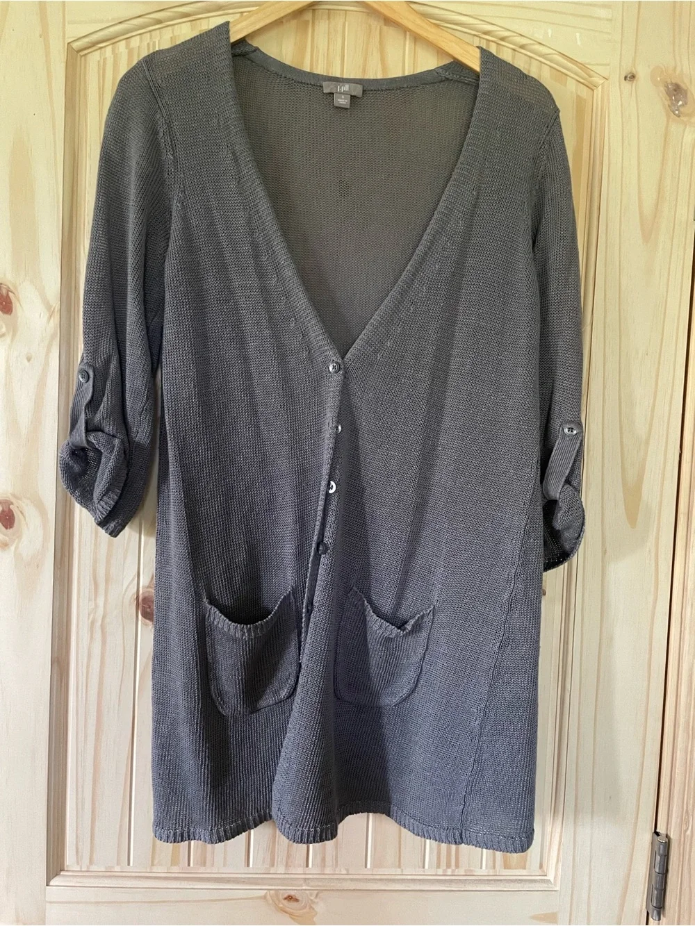 J. Jill Open-Knit Long Cardigan in Gray